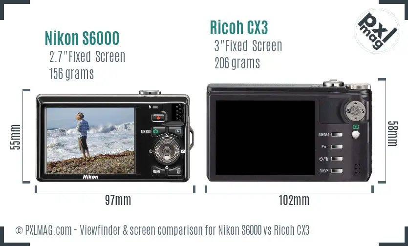 Nikon S6000 vs Ricoh CX3 Screen and Viewfinder comparison Nikon S6000 vs Ricoh CX3 Screen and Viewfinder comparison