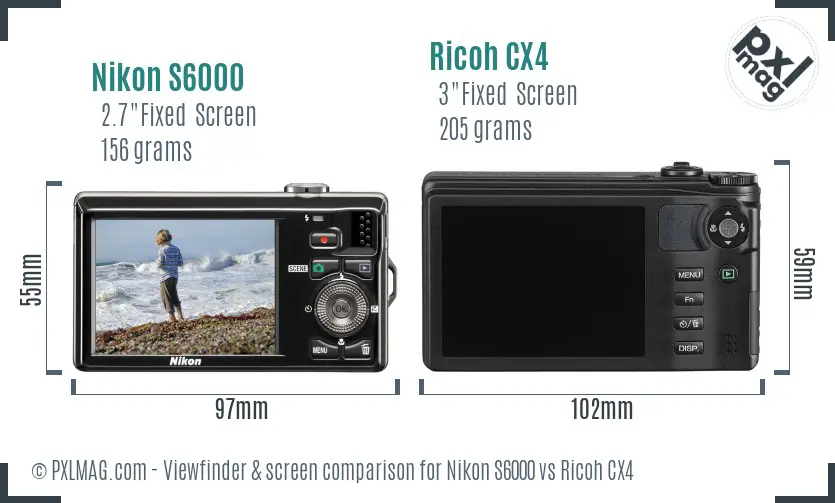Nikon S6000 vs Ricoh CX4 Screen and Viewfinder comparison