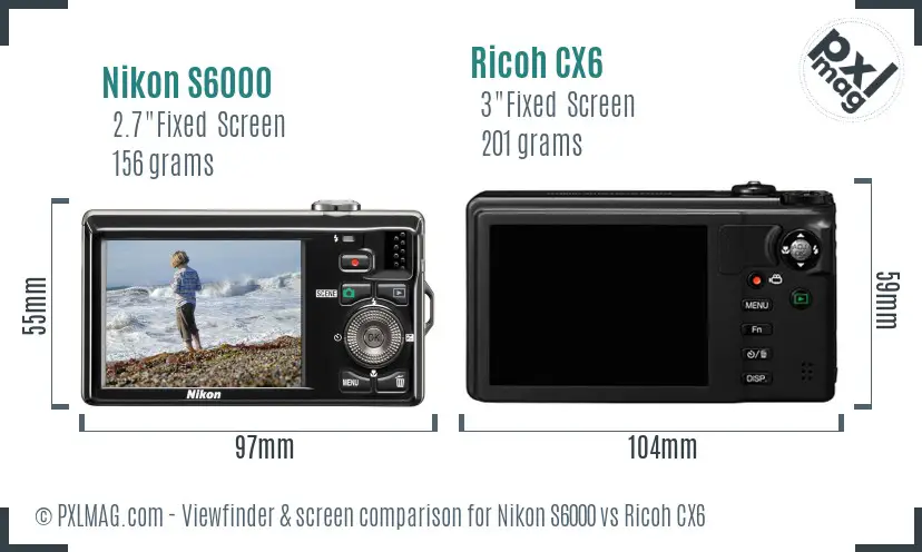 Nikon S6000 vs Ricoh CX6 Screen and Viewfinder comparison