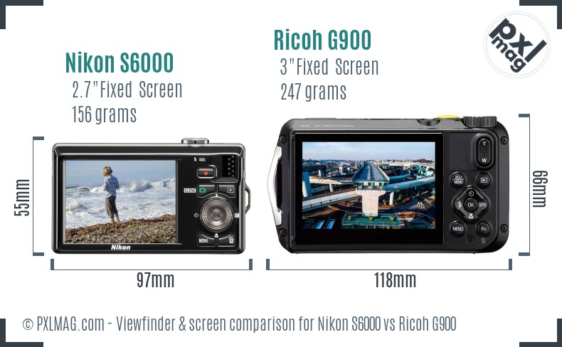 Nikon S6000 vs Ricoh G900 Screen and Viewfinder comparison