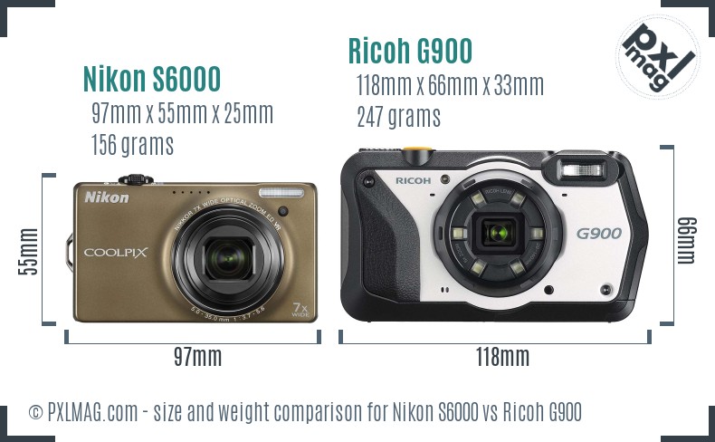 Nikon S6000 vs Ricoh G900 size comparison