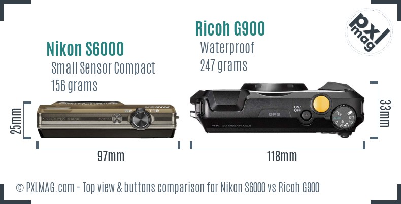 Nikon S6000 vs Ricoh G900 top view buttons comparison