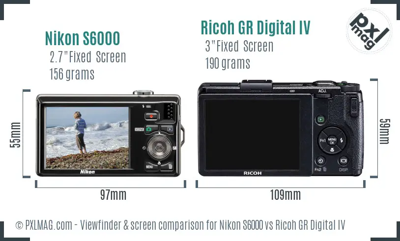 Nikon S6000 vs Ricoh GR Digital IV Screen and Viewfinder comparison