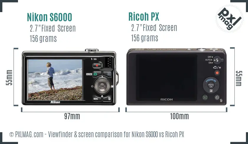 Nikon S6000 vs Ricoh PX Screen and Viewfinder comparison