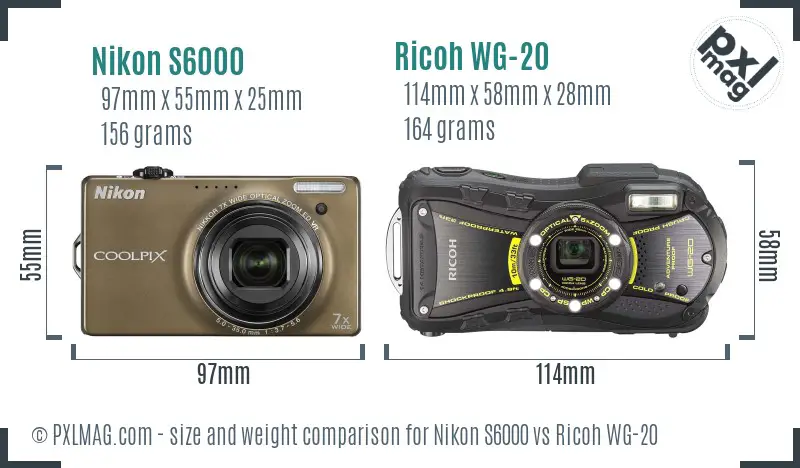 Nikon S6000 vs Ricoh WG-20 size comparison Nikon S6000 vs Ricoh WG-20 size comparison