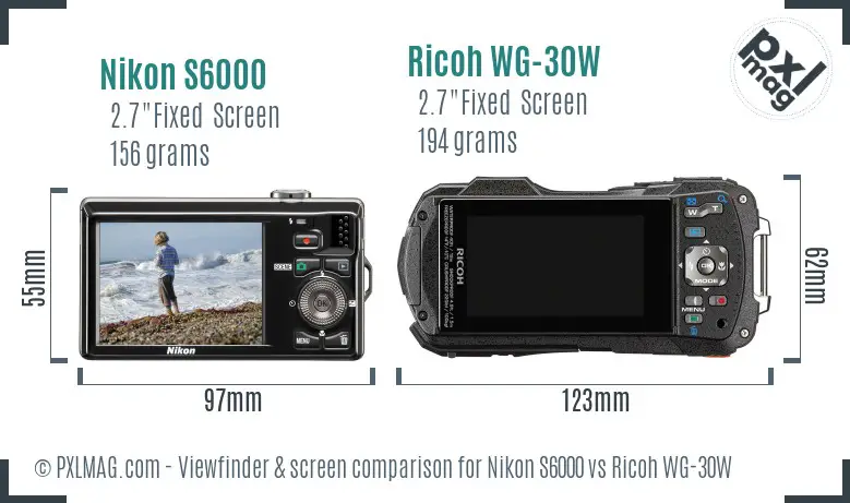 Nikon S6000 vs Ricoh WG-30W Screen and Viewfinder comparison