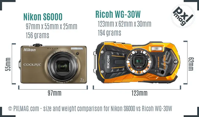 Nikon S6000 vs Ricoh WG-30W size comparison