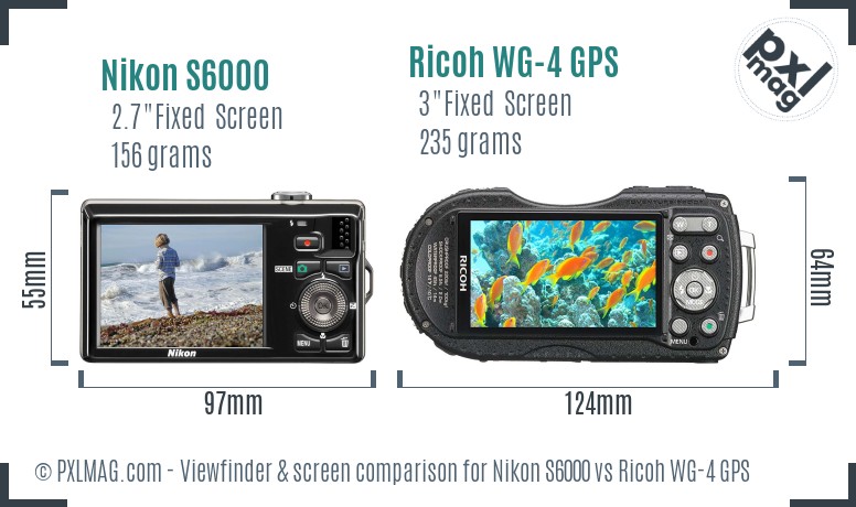 Nikon S6000 vs Ricoh WG-4 GPS Screen and Viewfinder comparison