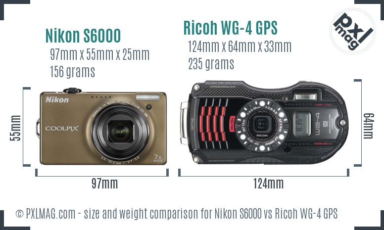 Nikon S6000 vs Ricoh WG-4 GPS size comparison