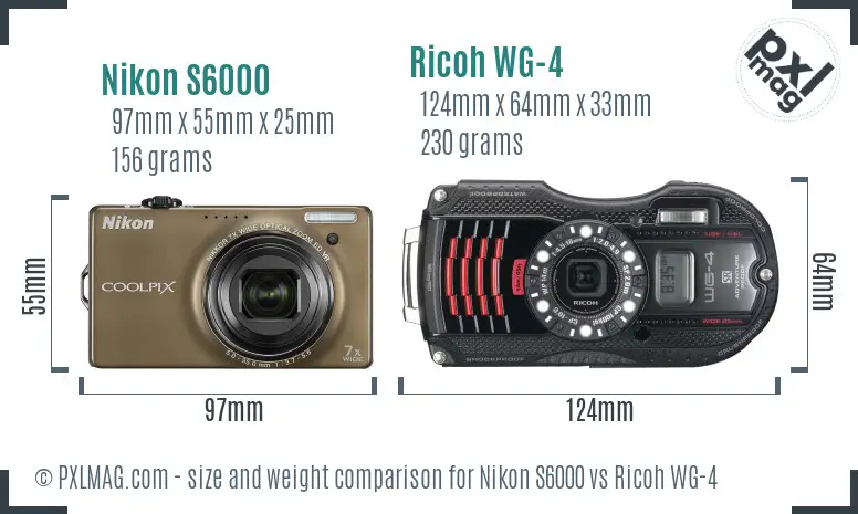 Nikon S6000 vs Ricoh WG-4 size comparison Nikon S6000 vs Ricoh WG-4 size comparison