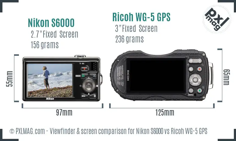 Nikon S6000 vs Ricoh WG-5 GPS Screen and Viewfinder comparison