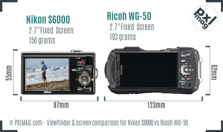 Nikon S6000 vs Ricoh WG-50 Screen and Viewfinder comparison Nikon S6000 vs Ricoh WG-50 Screen and Viewfinder comparison