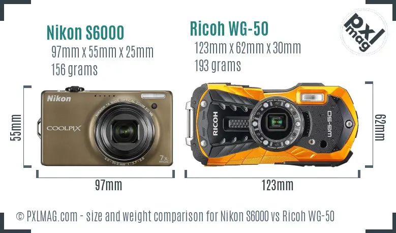 Nikon S6000 vs Ricoh WG-50 size comparison Nikon S6000 vs Ricoh WG-50 size comparison