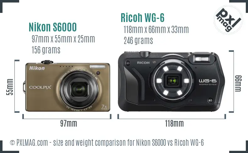 Nikon S6000 vs Ricoh WG-6 size comparison Nikon S6000 vs Ricoh WG-6 size comparison