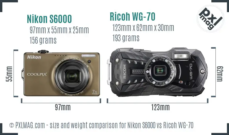 Nikon S6000 vs Ricoh WG-70 size comparison Nikon S6000 vs Ricoh WG-70 size comparison