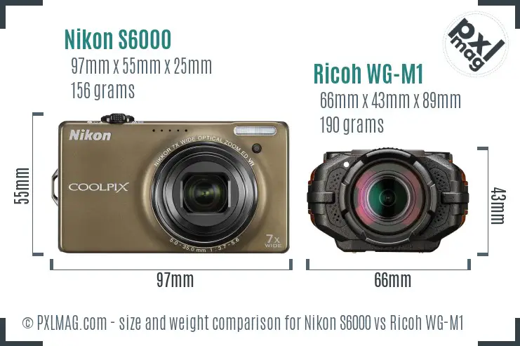 Nikon S6000 vs Ricoh WG-M1 size comparison