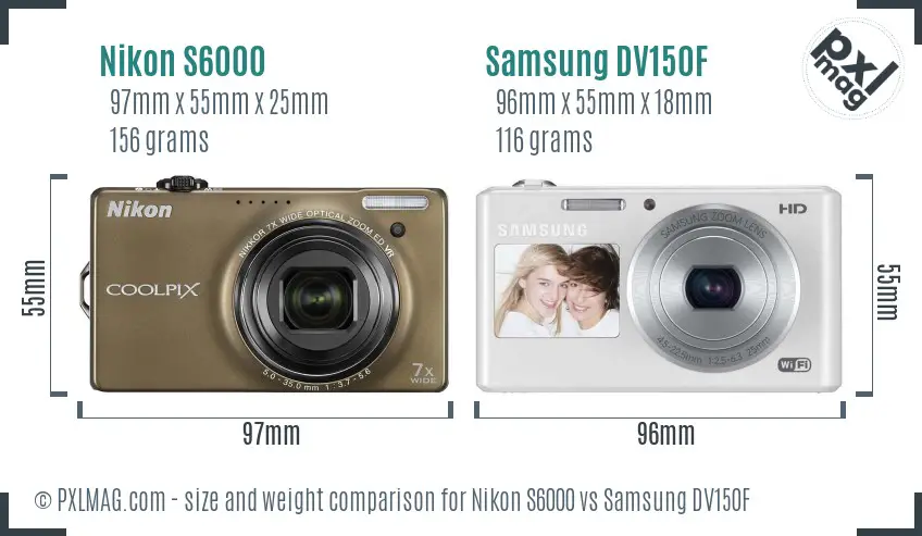 Nikon S6000 vs Samsung DV150F size comparison