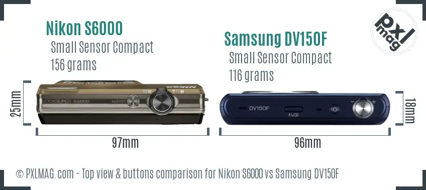 Nikon S6000 vs Samsung DV150F top view buttons comparison