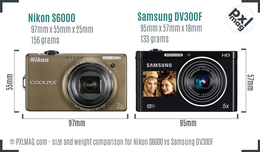 Nikon S6000 vs Samsung DV300F size comparison Nikon S6000 vs Samsung DV300F size comparison