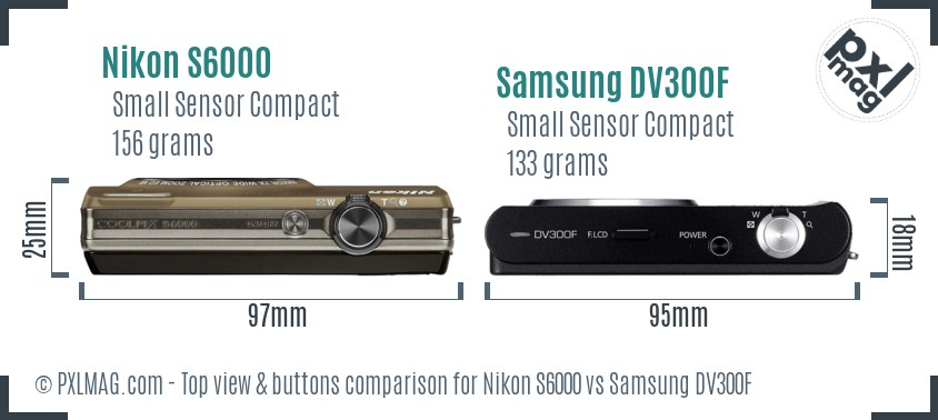 Nikon S6000 vs Samsung DV300F top view buttons comparison