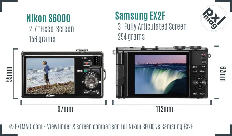 Nikon S6000 vs Samsung EX2F Screen and Viewfinder comparison