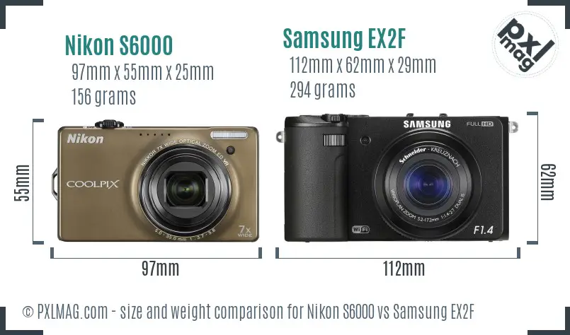 Nikon S6000 vs Samsung EX2F size comparison
