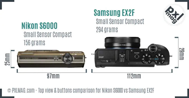 Nikon S6000 vs Samsung EX2F top view buttons comparison
