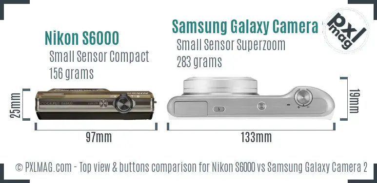 Nikon S6000 vs Samsung Galaxy Camera 2 top view buttons comparison