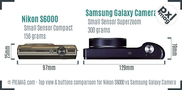 Nikon S6000 vs Samsung Galaxy Camera top view buttons comparison