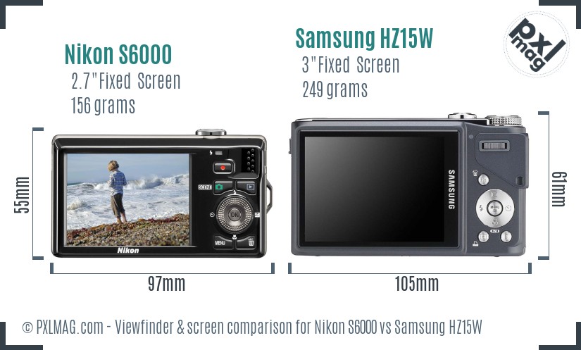 Nikon S6000 vs Samsung HZ15W Screen and Viewfinder comparison