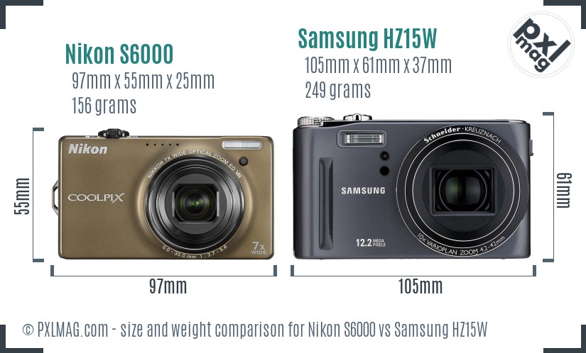 Nikon S6000 vs Samsung HZ15W size comparison