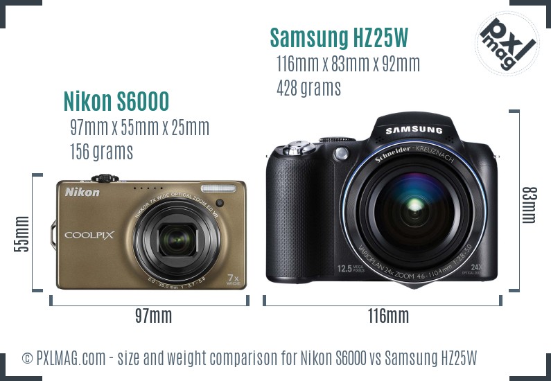 Nikon S6000 vs Samsung HZ25W size comparison Nikon S6000 vs Samsung HZ25W size comparison