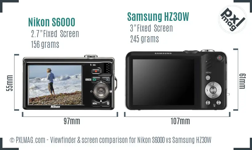 Nikon S6000 vs Samsung HZ30W Screen and Viewfinder comparison