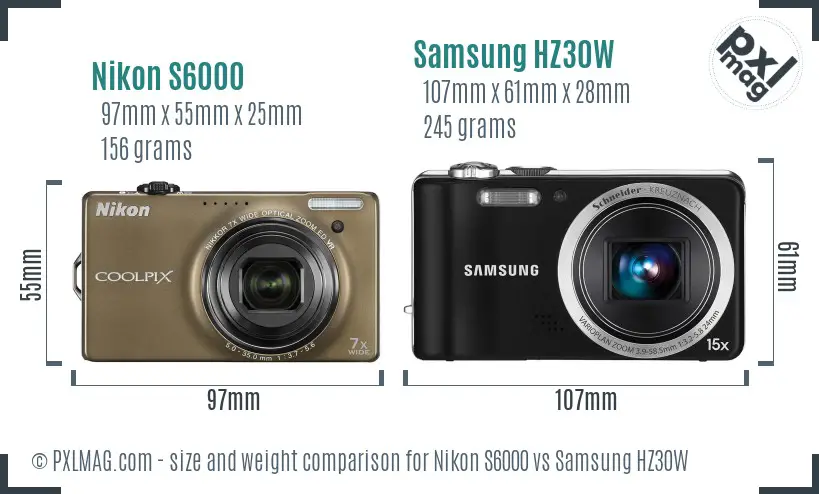 Nikon S6000 vs Samsung HZ30W size comparison