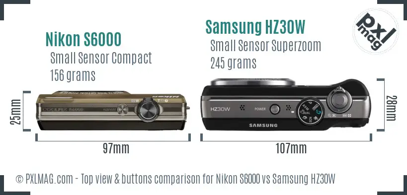 Nikon S6000 vs Samsung HZ30W top view buttons comparison
