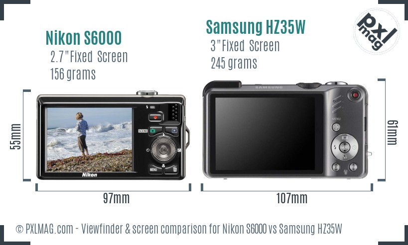 Nikon S6000 vs Samsung HZ35W Screen and Viewfinder comparison