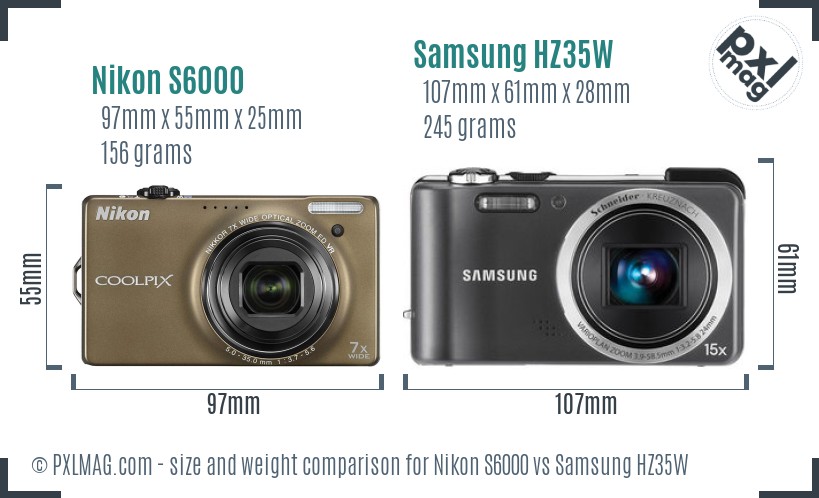 Nikon S6000 vs Samsung HZ35W size comparison Nikon S6000 vs Samsung HZ35W size comparison