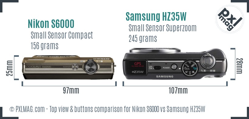Nikon S6000 vs Samsung HZ35W top view buttons comparison