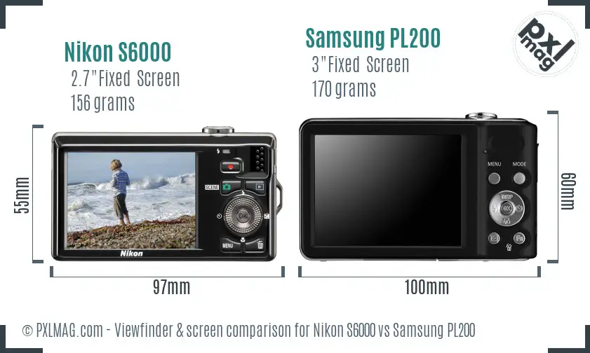 Nikon S6000 vs Samsung PL200 Screen and Viewfinder comparison