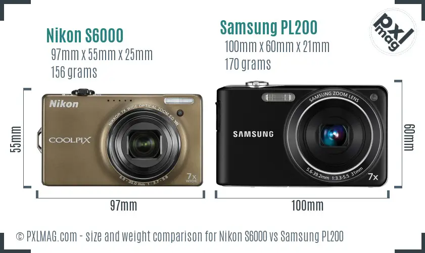 Nikon S6000 vs Samsung PL200 size comparison