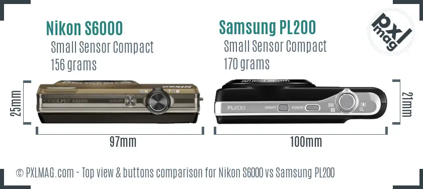 Nikon S6000 vs Samsung PL200 top view buttons comparison