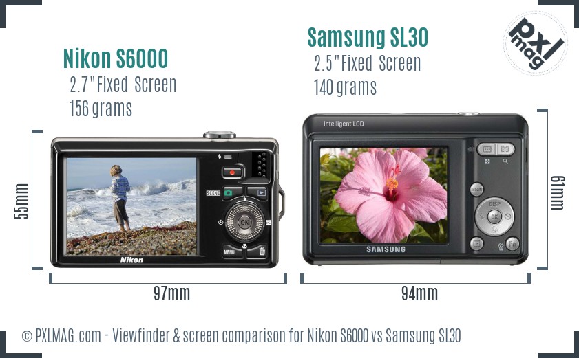 Nikon S6000 vs Samsung SL30 Screen and Viewfinder comparison