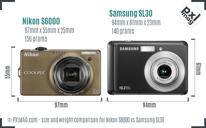 Nikon S6000 vs Samsung SL30 size comparison