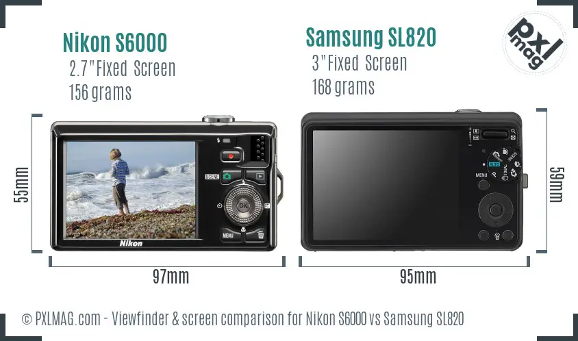 Nikon S6000 vs Samsung SL820 Screen and Viewfinder comparison
