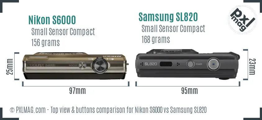 Nikon S6000 vs Samsung SL820 top view buttons comparison