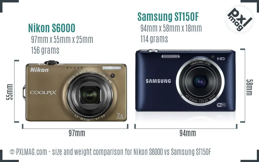 Nikon S6000 vs Samsung ST150F size comparison
