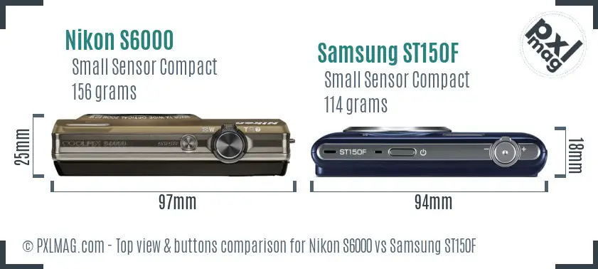 Nikon S6000 vs Samsung ST150F top view buttons comparison