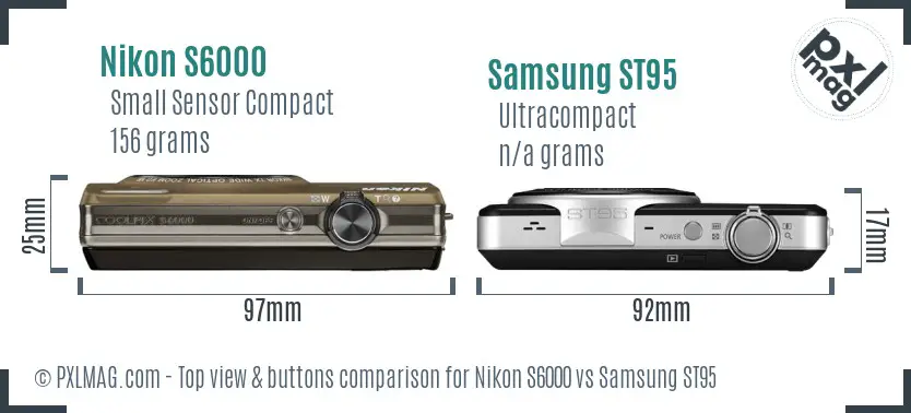 Nikon S6000 vs Samsung ST95 top view buttons comparison