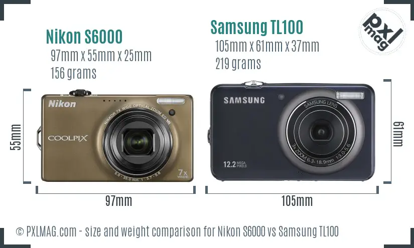 Nikon S6000 vs Samsung TL100 size comparison