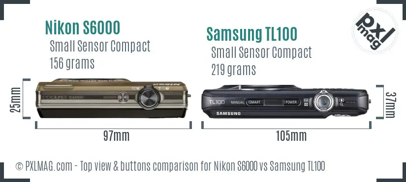 Nikon S6000 vs Samsung TL100 top view buttons comparison